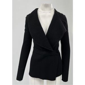 Givenchy Black Wool Long Sleeve Wrap snap close chunky Knit Sweater sz S
